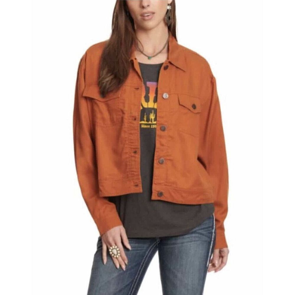 Pol Womens Rust Orange Linen Blend Button Up Utility Jacket AA151025 Large Y2K